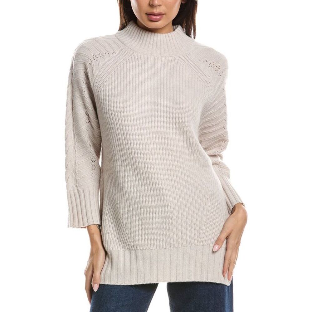 Forte Cashmere Womens  Luxe Cable Mock Neck 100% Cashmere Sweater, Brown